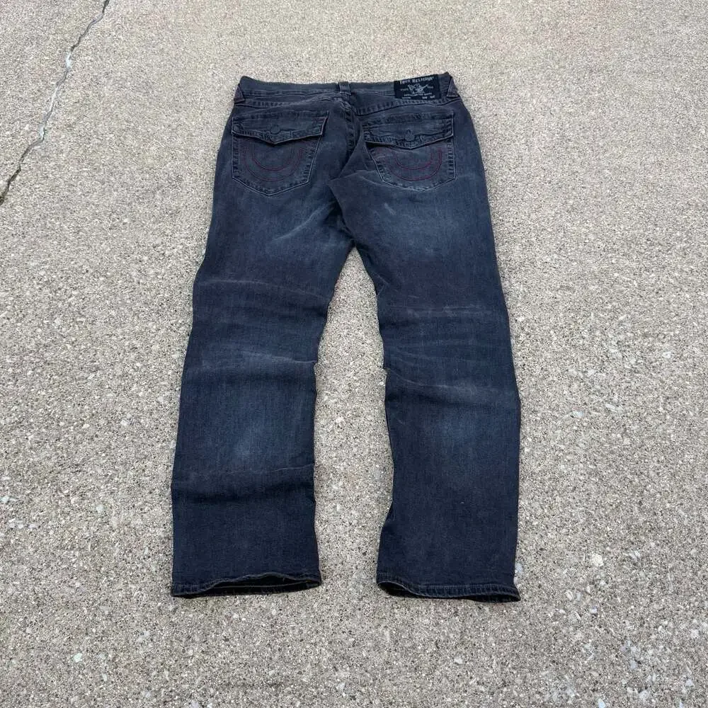 True Religion Ricky Relaxed Straight Leg Jeans with Red Stitching
